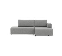 Topaze - canapé d'angle droit 4 places convertible avec coffre en velours côtelé - Gris clair