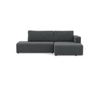 Topaze - canapé d'angle droit 4 places convertible avec coffre en velours côtelé - Gris foncé