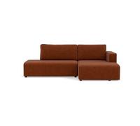 Topaze - canapé d'angle droit 4 places convertible avec coffre en velours côtelé - Terracotta