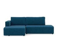 Topaze - canapé d'angle gauche 4 places convertible avec coffre en velours côtelé - Bleu Bleu G
