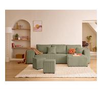 Topaze - canapé d'angle réversible 4 places - convertible avec coffre, tablette et poufs -