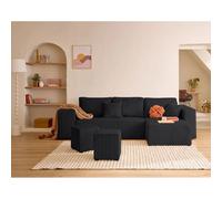 Topaze - canapé d'angle réversible 4 places - convertible avec coffre, tablette et poufs -
