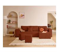 Topaze - canapé d'angle réversible 4 places - convertible avec coffre, tablette et poufs -