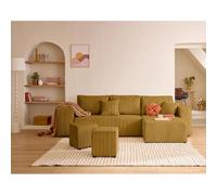 Topaze - canapé d'angle réversible 4 places - convertible avec coffre, tablette et poufs -