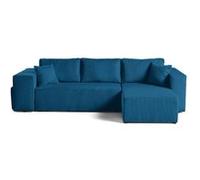 Best mobilier Canapé d'angle Topaze 4 places convertible coffre et poufs Bleu velours côtelé