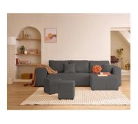 Topaze - canapé d'angle réversible 4 places - convertible avec coffre, tablette et poufs -