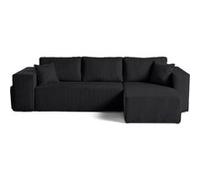 Topaze - canapé d'angle réversible 4 places - convertible avec coffre, tablette et poufs - en velours côtelé - Noir Noir G