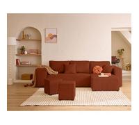 Topaze - canapé d'angle réversible 4 places - convertible avec coffre, tablette et poufs -