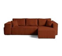 Topaze - canapé d'angle réversible 4 places - convertible avec coffre, tablette et poufs - en velours côtelé - Terracotta Terracotta G