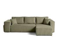 Topaze - canapé d'angle réversible 4 places - convertible avec coffre, tablette et poufs - en velours côtelé - Vert Kaki Vert Kaki G
