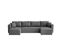 Best mobilier Canapé panoramique Topaze 7 places convertible avec coffre en tissu Gris foncé