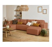 Topaze - canapé panoramique - 7 places - convertible avec coffre - en tissu - Terracotta