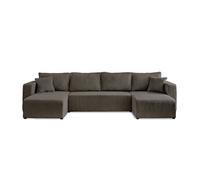Best mobilier Canapé panoramique Topaze 7 places en U convertible avec coffre velours côtelé Gris