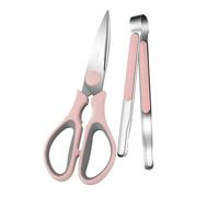 TOPBATHY Ciseaux Multifonctions et Pinces à Viande en Acier Inoxydable, Kit Barbecue Rose, Poignées Antidérapantes, Usage Domestique Cuisine et Grillade, Ensemble Pratique 2 Pièces