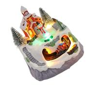 TOPBATHY Maison de Village de Noël Lumineuse avec Musique, Train Rotatif | Plastique, Alimentation USB ou Piles, Câble USB Inclus, Décor de Maison pour Noël et Intérieur