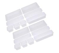 TOPBATHY Organisateur de Maquillage 16 Pièces Blanc, Boîtes Empilables en Plastique 24x16x9 Cm, Compartiments Modulables pour Tiroirs, Rangement Multifonction Bureau Salle de Bain
