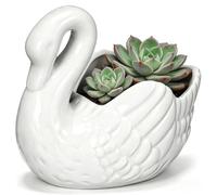 TOPBATHY Petit Pot de Fleur Cygne en Porcelaine Blanche, Cache-Pot Décoratif en Céramique, Mini Jardinière pour Succulentes, Cactus, Bonsaï, Bureau et Décoration Intérieure, 11.20 x 6.00X9.60cm