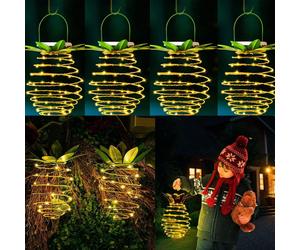Topchances Lanterne solaire, 4 pièces de lampes solaires 60 LED Lampe solaire suspendue ananas IP65 étanche Lampe solaire de jardin pour jardin, fête, Noël, mariage