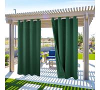 Topchances Lot de 2 Rideaux d'Extérieur Imperméables au Vent avec Œillets (Haut et Bas), Occultation Protection Visuelle Pour Véranda, Pavillon,Terrasse, Motif Gaufré,132X238cm,Vert Foncé