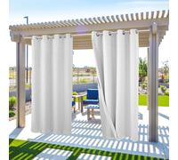 Topchances Lot de 2 Rideaux d'Extérieur Imperméables au Vent avec Oeillets (Haut et Bas), Occultation Protection Visuelle Pour Véranda, Pavillon,Terrasse, Motif Gaufré,132X275cm,Blanc