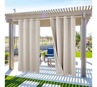 Topchances Lot de 2 Rideaux d'Extérieur Imperméables au Vent avec Oeillets (Haut et Bas), Occultation Protection Visuelle Pour Véranda, Pavillon,Terrasse, Motif Gaufré,132X238cm,Beige