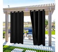 Topchances Lot de 2 Rideaux d'Extérieur Imperméables au Vent avec Oeillets (Haut et Bas), Occultation Protection Visuelle Pour Véranda, Pavillon,Terrasse, Motif Gaufré,132X238cm,Noir