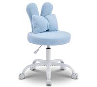 TOPDÉCORÉ Chaise Coiffeuse Chambre, Fauteuil de Bureau Réglable et Pivotant 360°,Fauteuil Chambre en Tissu Polaire Doux avec Dossier Oreilles de Lapin,Chaise pour Coiffeuse avec roulettes,Bleu Clair