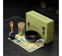 TOPDÉCORÉ Kit Matcha Complet-Set Matcha Traditionnel en Bambou avec Fouet Matcha (Chasen),Cuillère & Support-Coffret Thé Matcha Japonais Authentique pour Cérémonie-Idée Cadeau (Bleu)