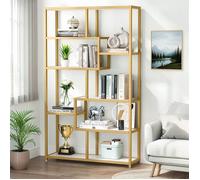 TOPESCT Bibliothèque à 8 Étagères, Bibliothèque180 cm Étagère de Rangement, Cadre en Acier, Bibliothèque séparateur de pièce，Doré