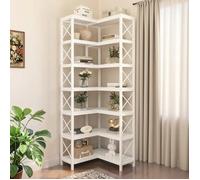 TOPESCT Bibliothèque d'angle, 60 x 60 x 200 cm,Grande étagère d'angle Industrielle, étagère d'angle sur Pied, Blanc