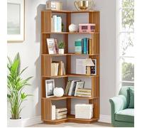 TOPESCT Bibliothèque d'angle à 6 niveaux - étagère d'angle Industrielle, étagère de Rangement,Bibliothèque 165cm,Grain de bois