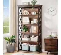 TOPESCT Bibliothèque, étagère sur Pied de 180 x 30 x 80 cm de Haut, Bibliothèque en Bois à 6 étages, Industriel, Brun Vintage