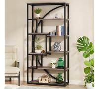 TOPESCT Bibliothèque Industrielle à 5 Niveaux, Bibliothèque de 180 cm de Hauteur avec 8 Étagères de Rangement,Noir Vintage