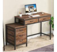 TOPESCT Bureau d'ordinateur, Table de Bureau avec 5 Tiroirs, Bureau Informatique avec Armoire à tiroirs réversible,130x45x82cm