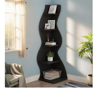 TOPESCT Étagère d'angle Moderne à 5 Niveaux,178cm Petite Bibliothèque d'angle élégante avec Forme Unique pour Bureau,Salon,Noir