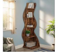 TOPESCT Étagère d'angle Moderne à 5 Niveaux, Petite Bibliothèque d'angle élégante avec Forme Unique pour Bureau,Salon,Marron