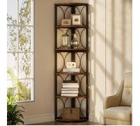 TOPESCT Étagère d'angle Rustique à 6 Niveaux,170cm de Haut, bibliothèque d'angle de Rangement pour Salon, Cuisine, Bureau à
