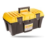 TOPEX 79R122 Boite à outils jaune/noir | Poignée en plastique, boucle, boîte à outils en plastique léger, avec plateau amovible