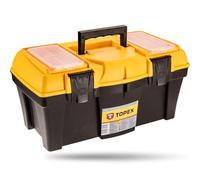 TOPEX 79R125 Boite à outils jaune/noir | Pinces en plastique, poignée en plastique, boucle, boîte à outils en plastique léger, avec plateau amovible