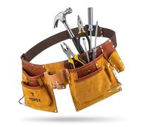 TOPEX Ceinture Porte-Outils en Cuir Ceinture de Travail avec 11 Poches Support Marteau Rangement Outils Accessoires Atelier Bricolage Réglable 94-120 cm 79R405