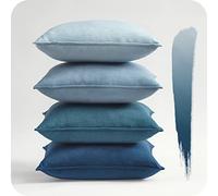 Topfinel Housse Coussin 40x40 Bleu Décoration Salon Chambre Enfant Bebe Lot de 4 Velours Doux Housse de Coussin pour Canapé Lit Fauteuil de Bureau Scandinave Double Face à Motif Uni Jardin Déco