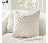 Topfinel Housse Coussin 40x40 Crème Blanc en Velours Côtelé Super Doux, Lot de 2 Housse Coussin Decoratif Canape Motif à Rayures Patchwork Decoration Maison Salon Chambre pour Canapé Bohème Art déco