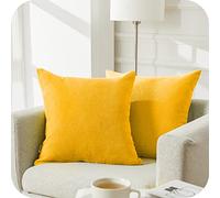 Topfinel Housse Coussin 40x40 Jaune Moutarde en Chenille Doux Decorative Canapé Salon Scandinave Lot de 2 Housse de Coussin Carré Fauteuil de Bureau Design Chambre Moderne Double Face à Motif Uni