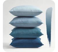 Topfinel Housse Coussin Bleu 50x50 cm Décoration Salon Chambre Enfant Bebe Lot de 4 Velours Doux Housse de Coussin pour Canapé Lit Fauteuil de Bureau Scandinave Double Face à Motif Uni Jardin Déco