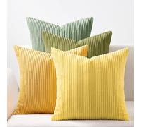 Topfinel Housse Coussin Canape 40x40 en Velours Côtelé Jaune-Vert Dégradé Motif à Rayure Lot de 4 Décoration de Coussin pour Chambre Salon Jardin Fauteuil Lit Style Boheme Luxe Moderne