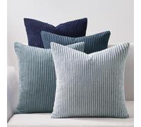 Topfinel Housse Coussin Canape 50x50 Bleu Marine Dégradé en Velours Côtelé Motif à Rayure Lot de 4 Décoration de Coussin pour Chambre Salon Jardin Fauteuil Lit Style Boheme Luxe Moderne