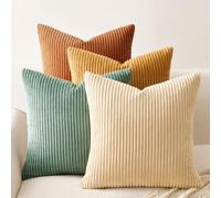 Topfinel Housse Coussin Canape 60x60 en Velours Côtelé Bleu-Orange Dégradé Motif à Rayure Lot de 4 Décoration de Coussin pour Chambre Salon Jardin Fauteuil Lit Style Boheme Luxe Moderne