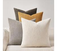 Topfinel Housse Coussin Canape 60x60 en Velours Côtelé Jaune Marron Dégradé Motif à Rayure Lot de 4 Décoration de Coussin pour Chambre Salon Jardin Fauteuil Lit Style Boheme Luxe Moderne