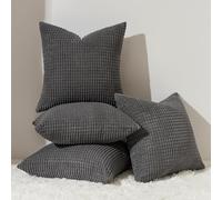 Topfinel Housses de Coussin Canapé 40x40 Gris Foncé Housse Coussin Palette Petits Motifs à Carreaux Coussins Décoratifs Boheme en Velours Côtelé pour Chambre Maison Lit, Lot de 4