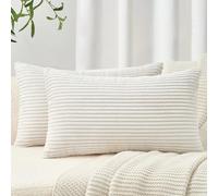 Topfinel Lot de 2 Housses de Coussin décoratives Douces en Velours côtelé pour Salon, Chambre à Coucher avec Fermeture éclair Invisible - 30 x 50 cm - Crème